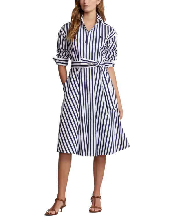 Belted Gestreepte Katoenen Blousejurk