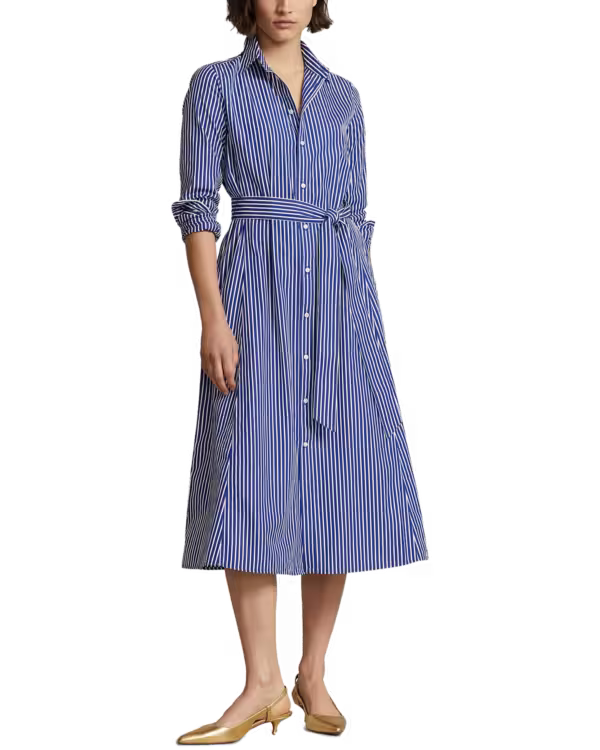 Belted Gestreepte Katoenen Blousejurk