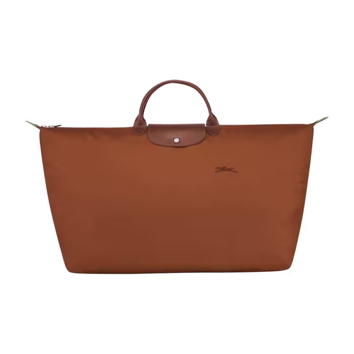 Longchamp Le Pliage Green Medium Travel Top Handle Bag in Cognac