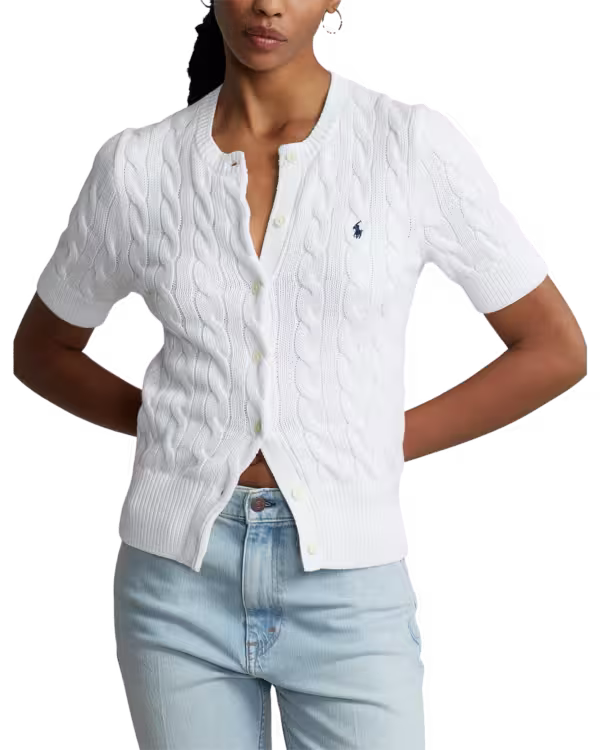 Kabelgebreide Korte mouw Bodywarmer Wit
