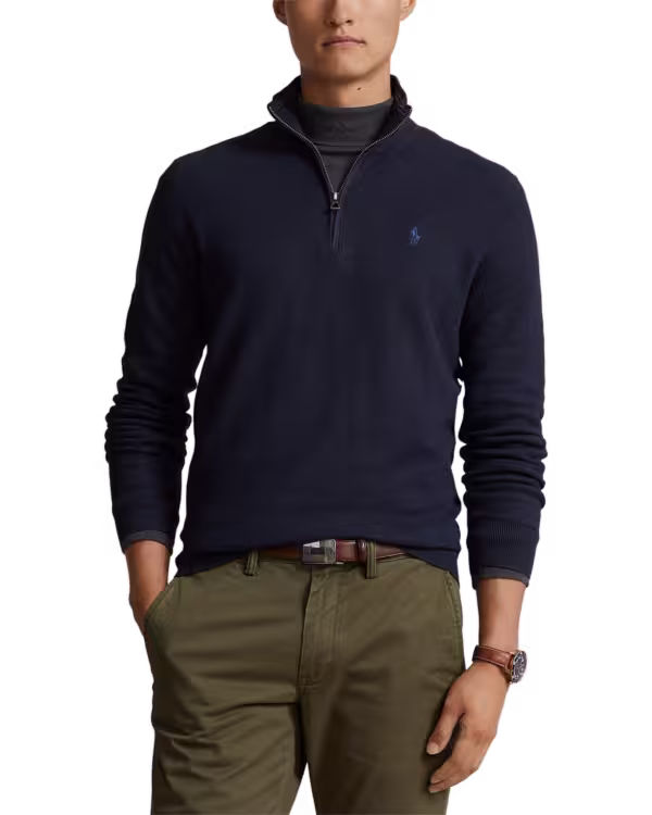 Mesh-Knit Katoenen Quarter-Zip Trui