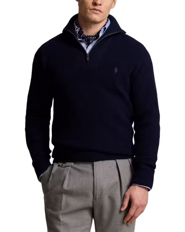 Waffle Wollen-Katoenen Quarter-Zip Trui
