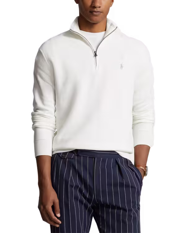 Mesh-Knit Katoenen Quarter-Zip Trui