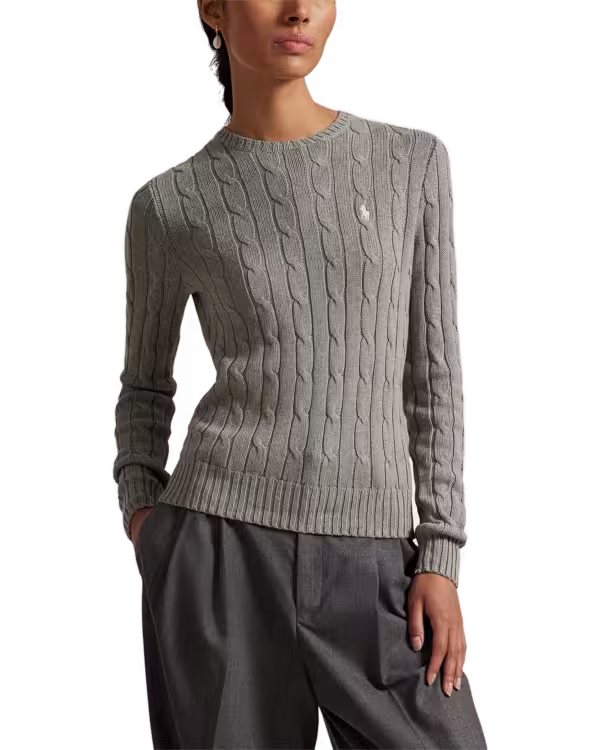 Kabelgebreide Katoenen Crewneck Trui