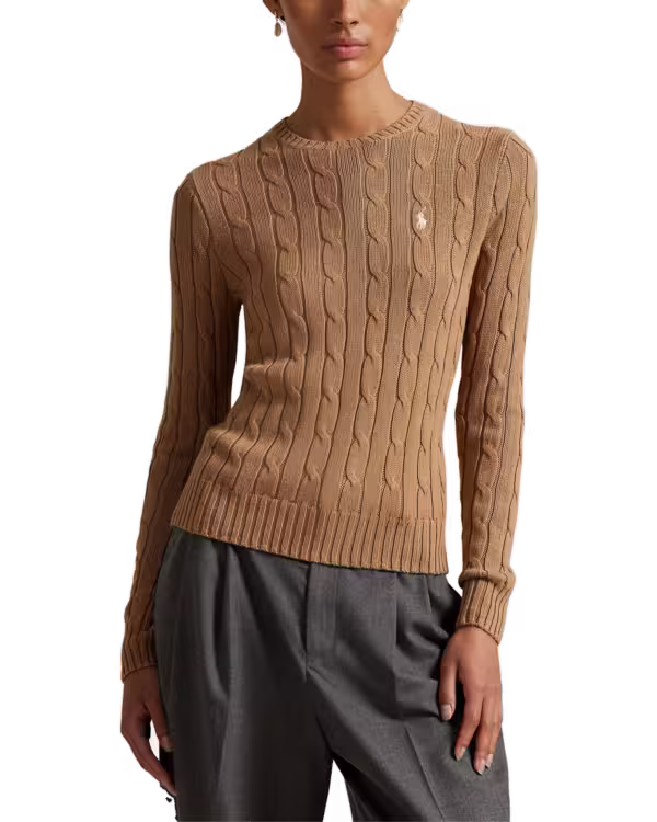 Kabelgebreide Katoenen Crewneck Trui