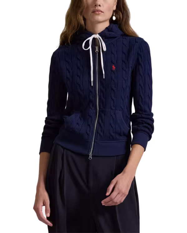 Kabelgebreide Katoenen Full-Zip Hoodie