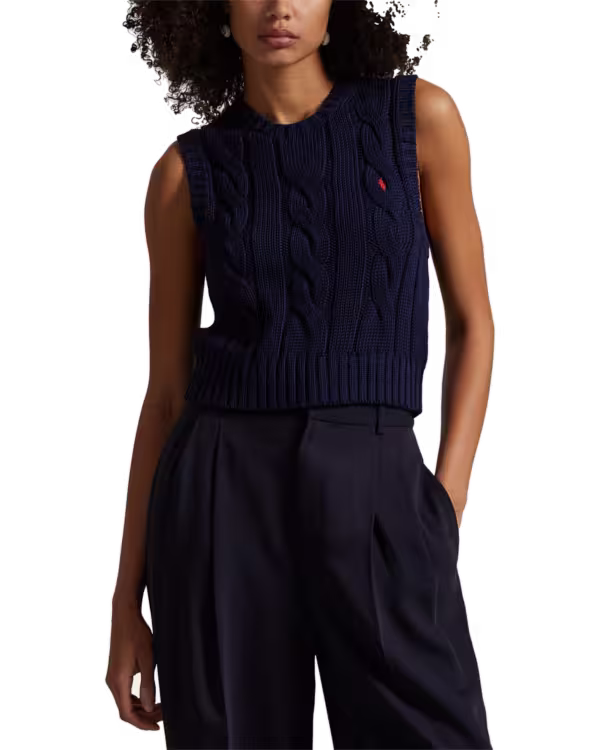 Kabelgebreide Katoenen Cropped Bodywarmer