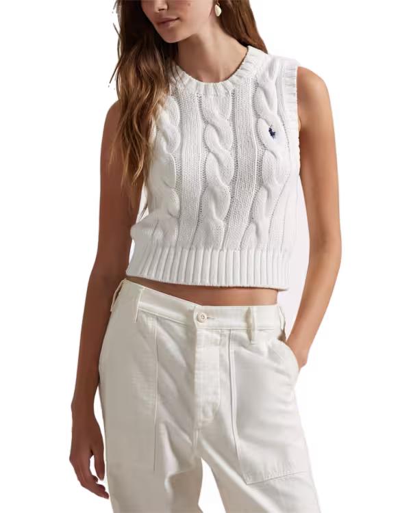 Kabelgebreide Katoenen Cropped Bodywarmer