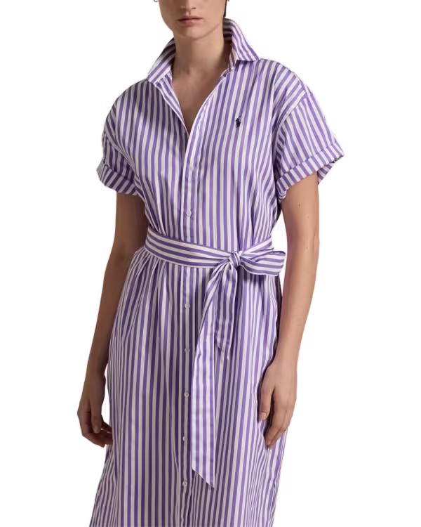 Belted Gestreepte Katoenen Blousejurk