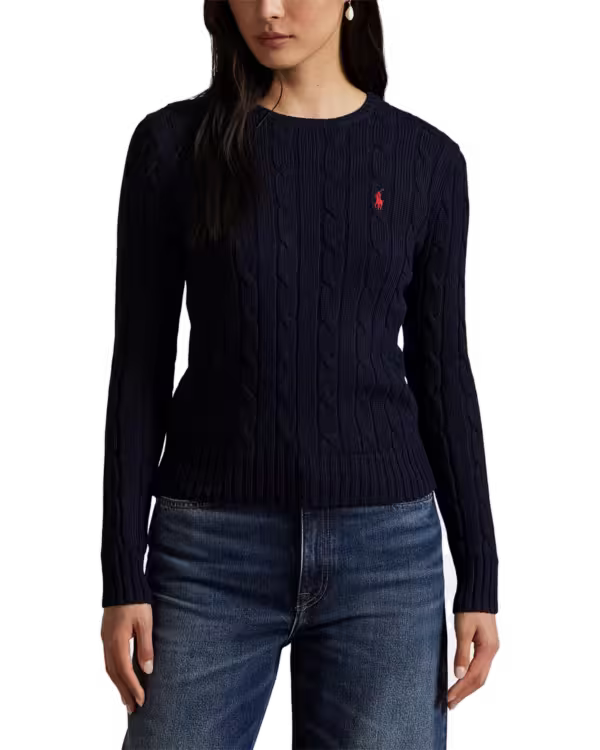 Kabelgebreide Katoenen Crewneck Trui