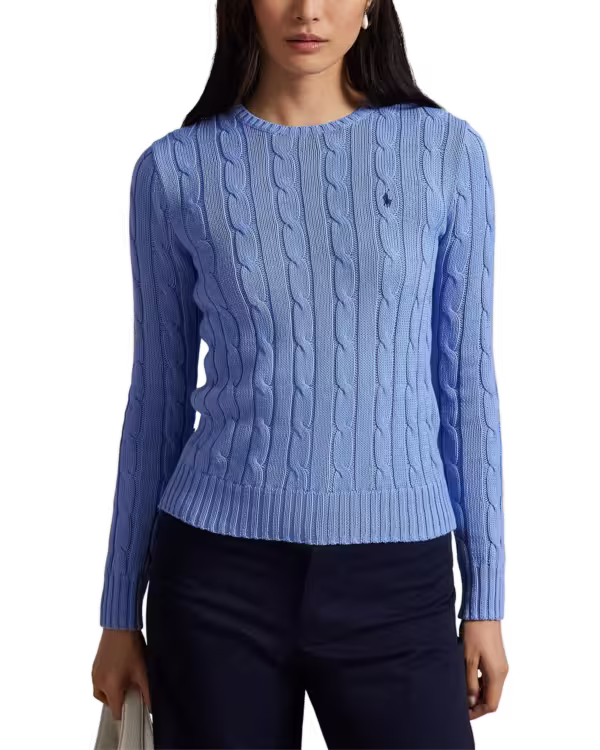 Kabelgebreide Katoenen Crewneck Trui