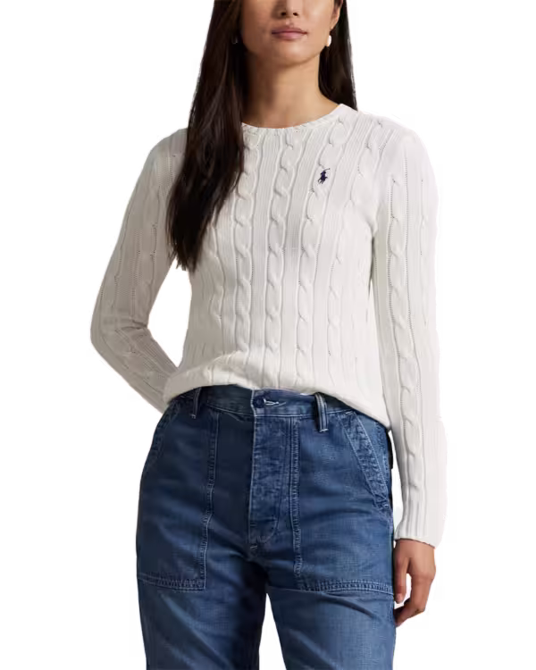 Kabelgebreide Katoenen Crewneck Trui
