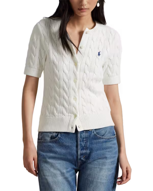 Kabelgebreide Katoenen Korte mouw Bodywarmer