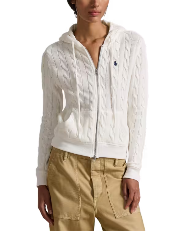 Kabelgebreide Katoenen Full-Zip Hoodie