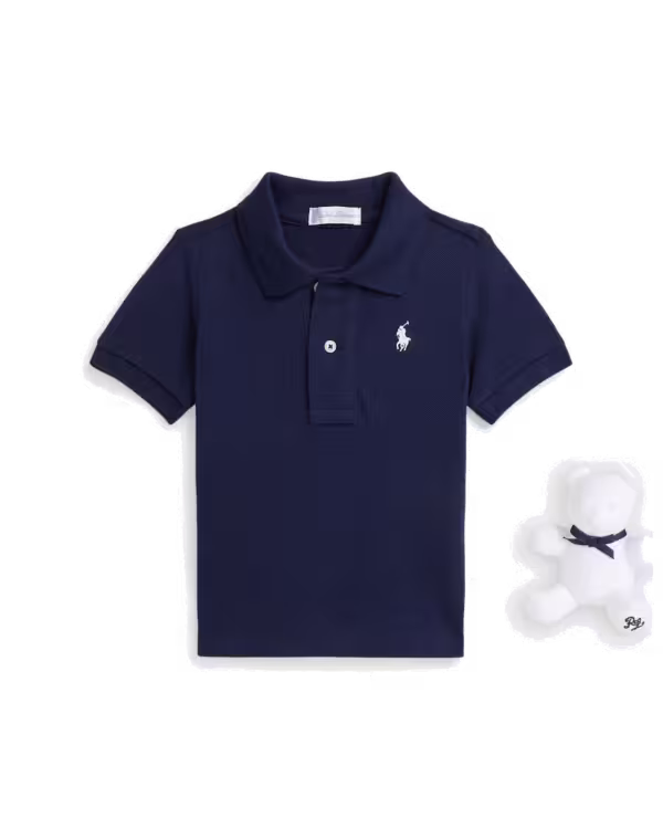 Katoenen Mesh Polo Shirt & Bear Gift Box (3-12 maanden)