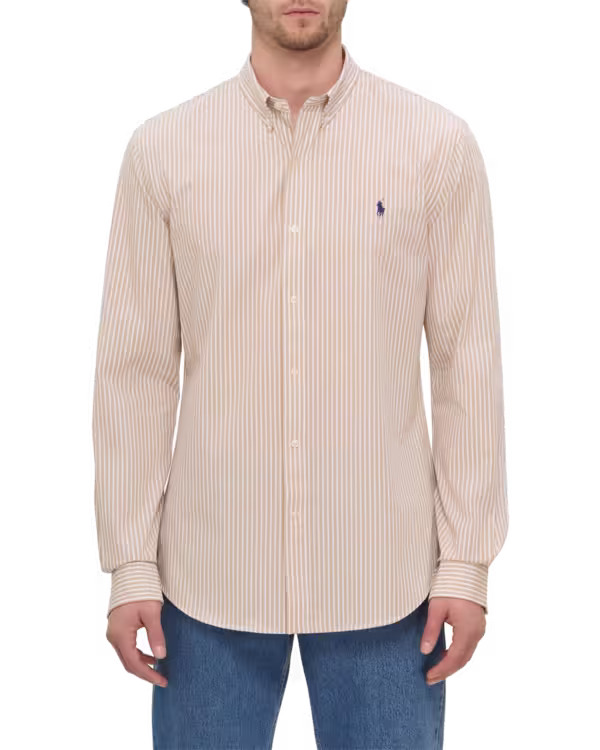 Slim Fit Gestreepte Stretch Poplin Overhemd
