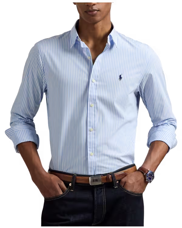 Slim Fit Gestreepte Stretch Poplin Overhemd