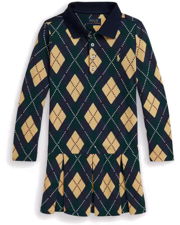 Argyle Stretch Mesh Polo Jurk (2-7 jaar)