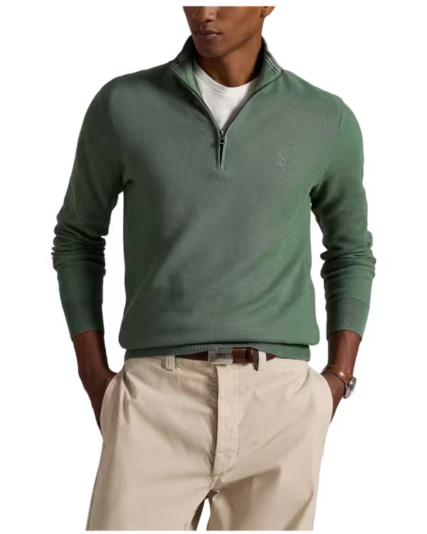 Mesh-Knit Katoenen Quarter-Zip Trui