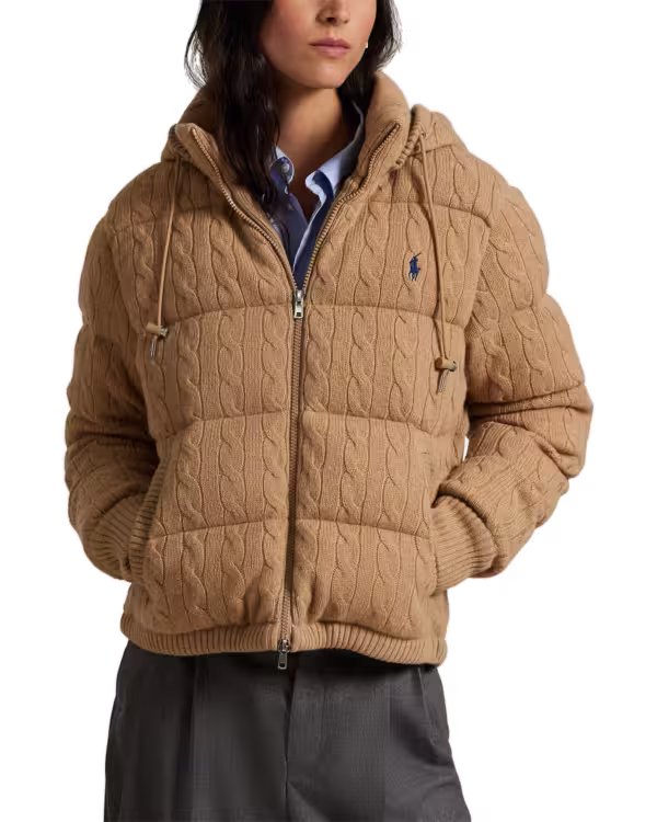 Kabelgebreide Wol-Cashmere Puffer Jack