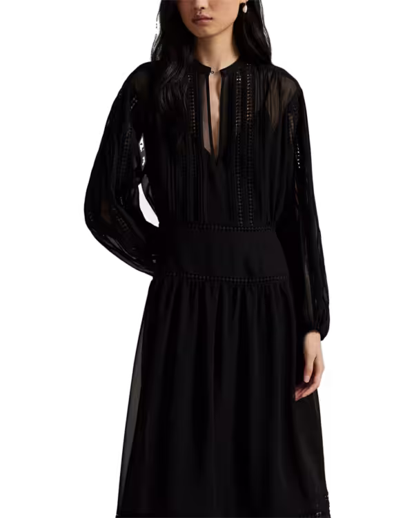 Lace-Trim Georgette Jurk