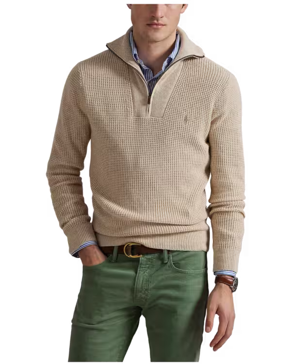 Waffle Wollen-Katoenen Quarter-Zip Trui