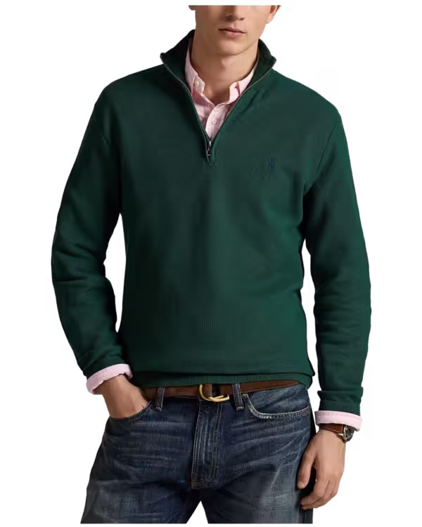 Mesh-Knit Katoenen Quarter-Zip Trui