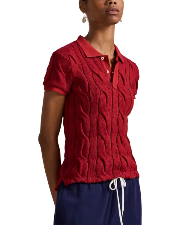 Kabelgebreide Katoenen Polo Shirt