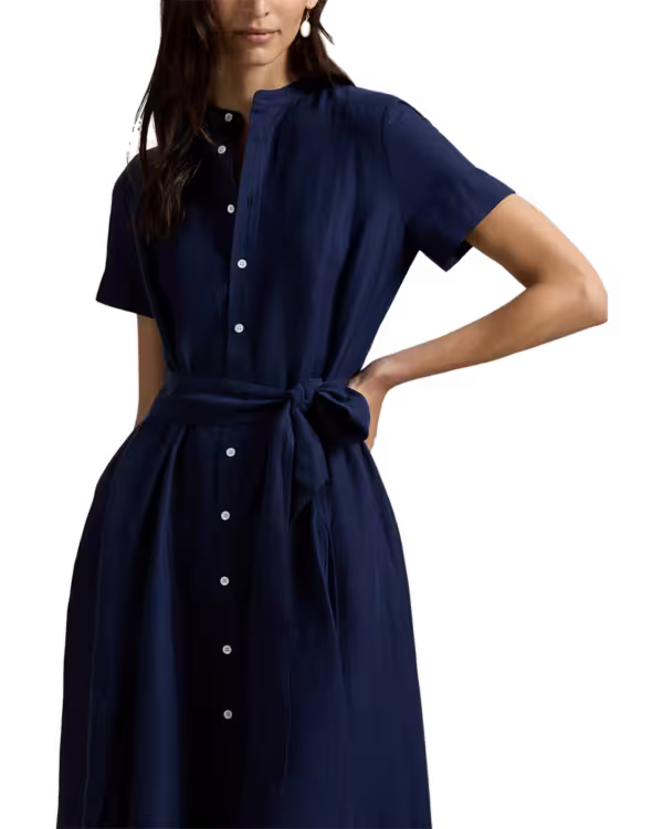 Belted Silk-Blend A-Line Jurk