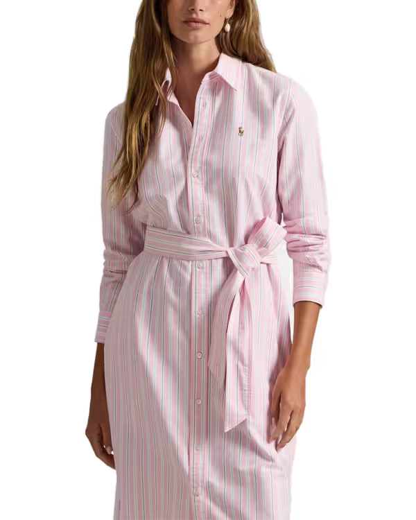Gestreepte Katoenen Oxford Belted Blousejurk