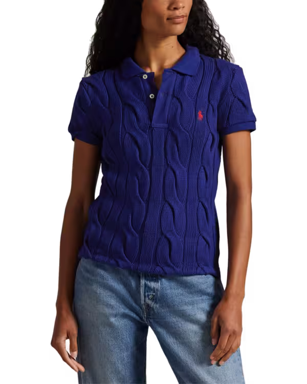 Kabelgebreide Katoenen Polo Shirt