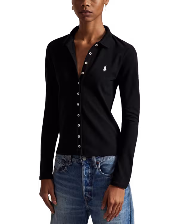Buttoned-Placket Lange mouw Polo Shirt