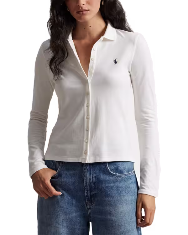 Buttoned-Placket Lange mouw Polo Shirt
