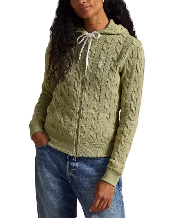 Kabelgebreide Katoenen Full-Zip Hoodie