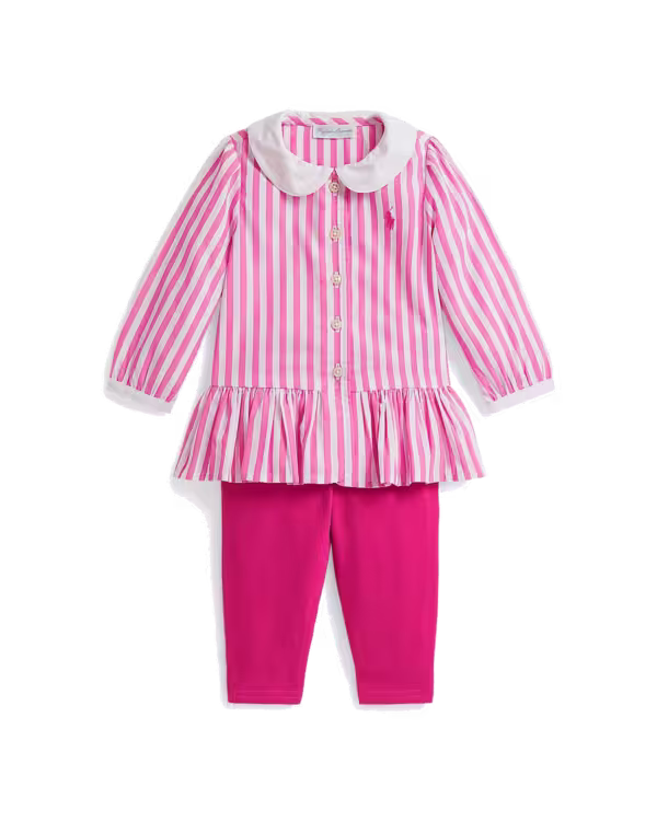 Gestreepte Poplin Top & Jersey Legging Set (3-24 maanden)