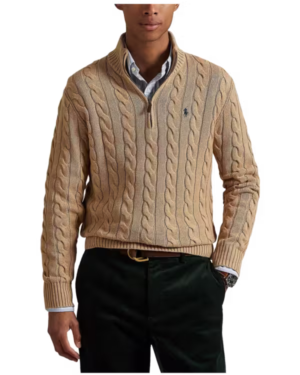 Kabelgebreide Katoenen Quarter-Zip Trui