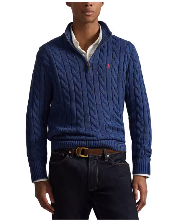 Kabelgebreide Katoenen Quarter-Zip Trui