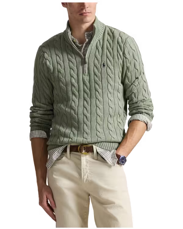 Kabelgebreide Katoenen Quarter-Zip Trui