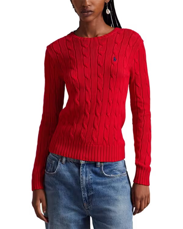 Kabelgebreide Katoenen Crewneck Trui