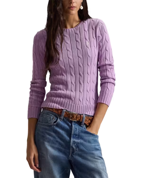 Kabelgebreide Katoenen Crewneck Trui