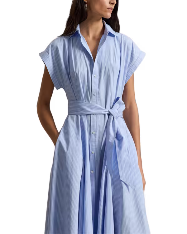 Gestreepte Belted Katoenen Blousejurk