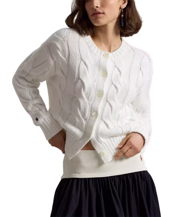 Kabelgebreide Katoenen Crewneck Bodywarmer