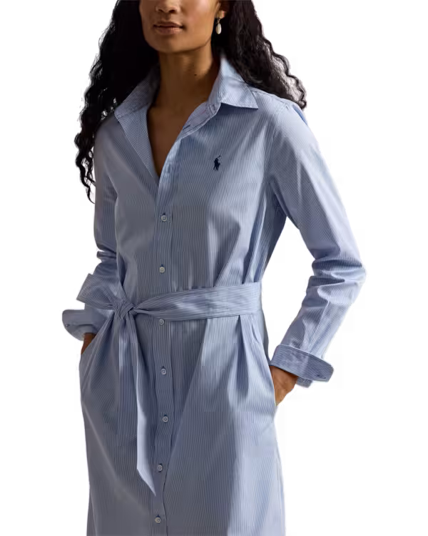 Belted Gestreepte Katoenen Blousejurk