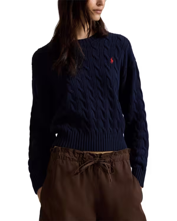 Kabelgebreide Katoenen Crewneck Trui
