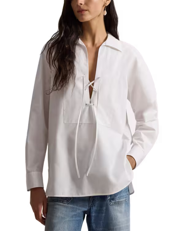 Lace-Up Bib Katoenen Overhemd