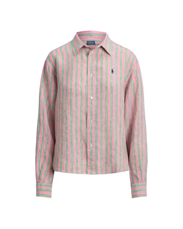 Wide Cropped Gingham Linnen Overhemd