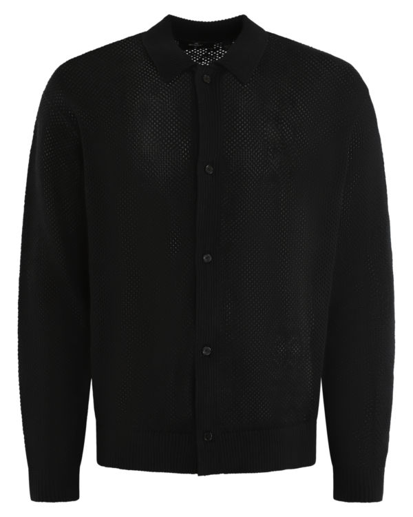 Heren Mesh Knit Overhemd Zwart