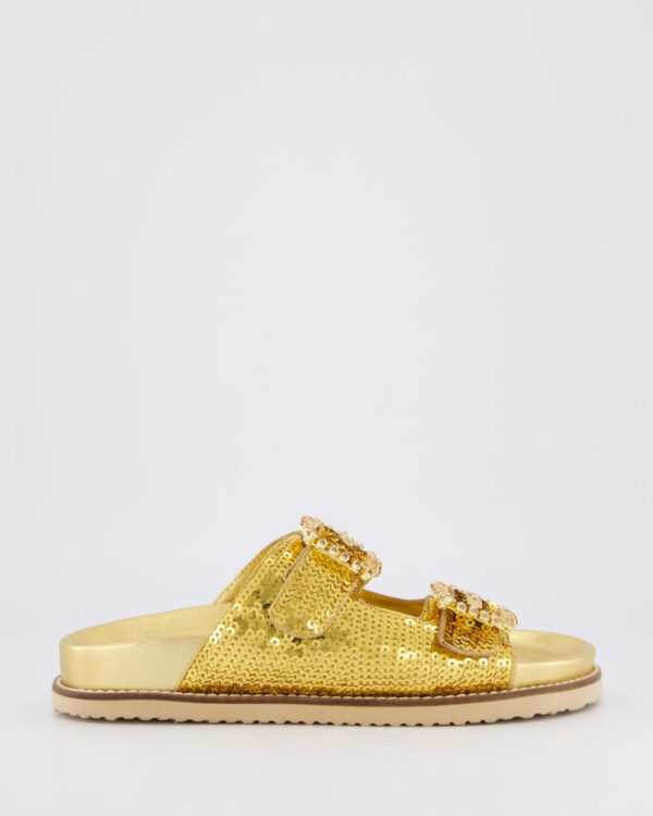 Dames Buckle Pantoffels Goud Metallic