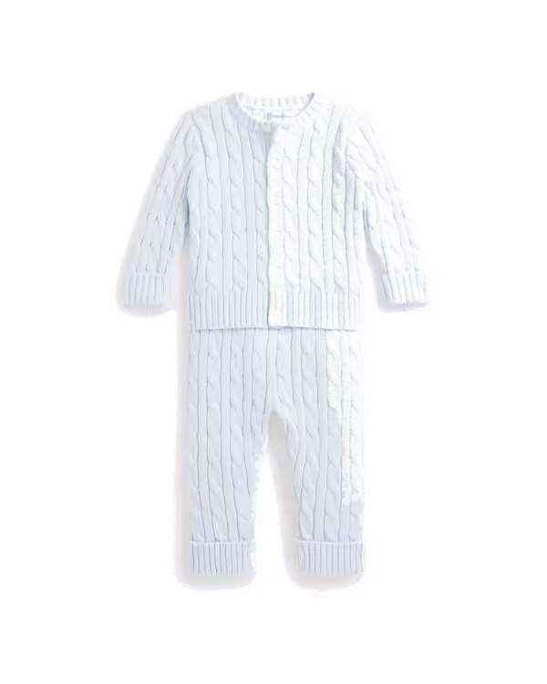 Kabelgebreide Katoenen Bodywarmer & Broek Set (Nb-24 maanden)