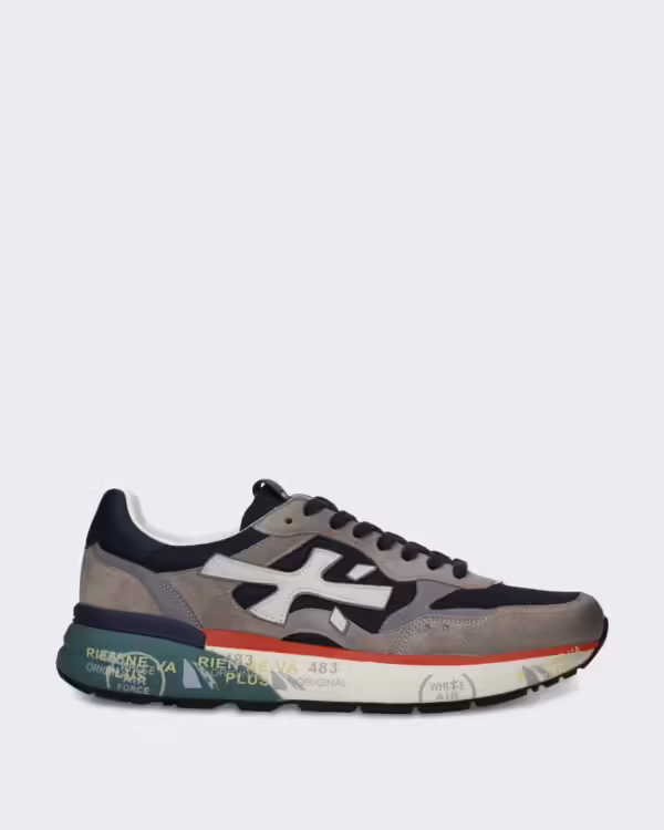 Heren Sneaker met blauw grijs en rood colourblok